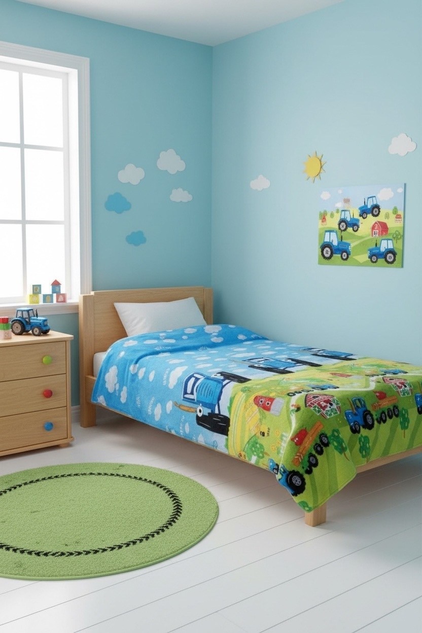 постельное белье 1.5 поплин синий трактор,детское постельное белье 1.5 спальное 50х70 синий трактор непоседа,постельное белье 1,5-спальное для детей поплин синий трактор,детское постельное белье 1.5 с