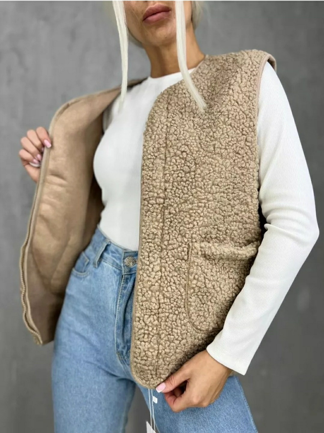 жилет утепленный безрукавка с карманами,жилетка женская,плюшевый жилет женский,женский двухсторонний жилет из овечьей шерсти,утепленная жилетка