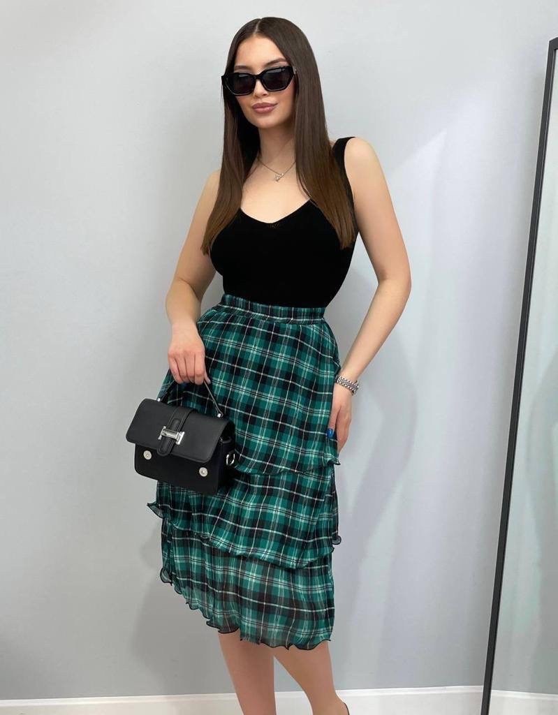юбка,юбка миди в клетку,юбка с оборками,юбка в клетку,юбка женская