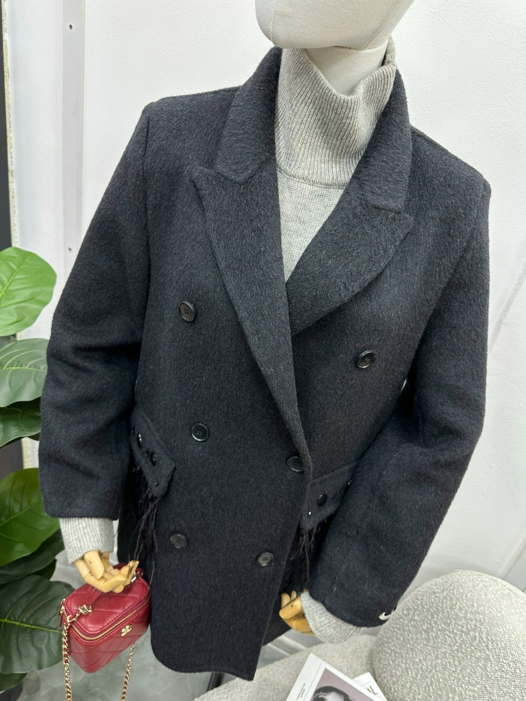 полупальто,шерстяное пальто,пальто-бушлат из шерсти love republic,пальто двубортное,черное пальто