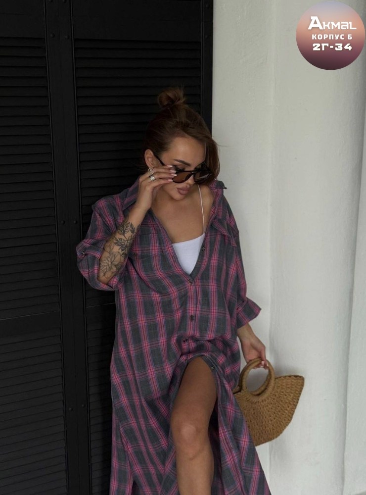 рубашка в клетку оверсайз удлиненная,рубашка женская в клетку pinacolada64,платье рубашка,рубашка женская в клетку,рубашка в клетку женская оверсайз