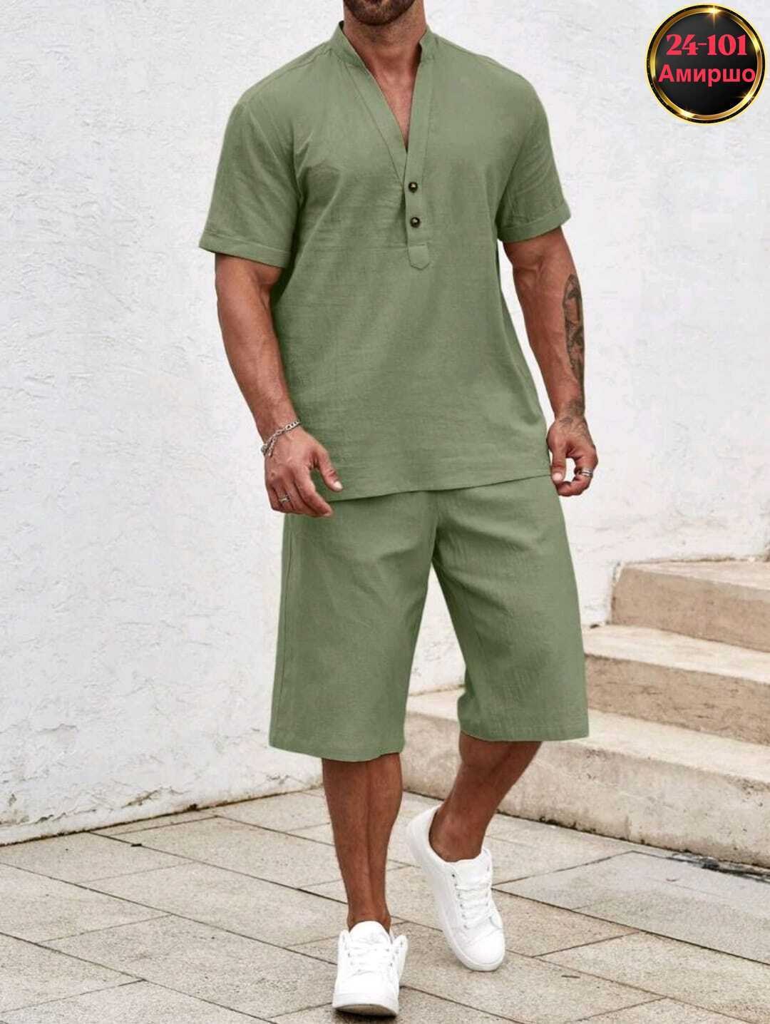 летние мужские костюмы,мужской повседневный костюм,мужской льняной костюм,льняной костюм с шортами,мужской костюм из льна