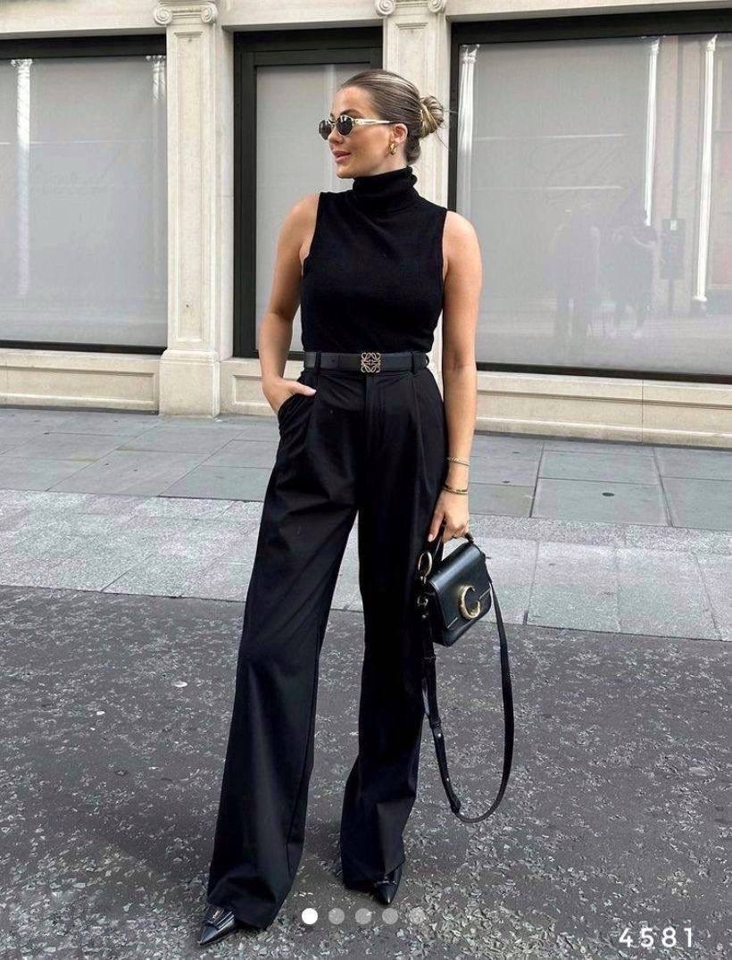 комбинезон брючный палаццо,брюки палаццо,стильные наряды,черные брюки,брюки стиль