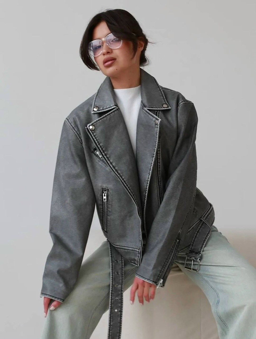 косуха винтажная куртка кожаная oversize серая monyken,куртка косуха женская,косуха винтажная кожаная куртка серая оверсайз mony,косуха серая винтажная куртка кожаная оверсайз aftfbasic,косуха серая