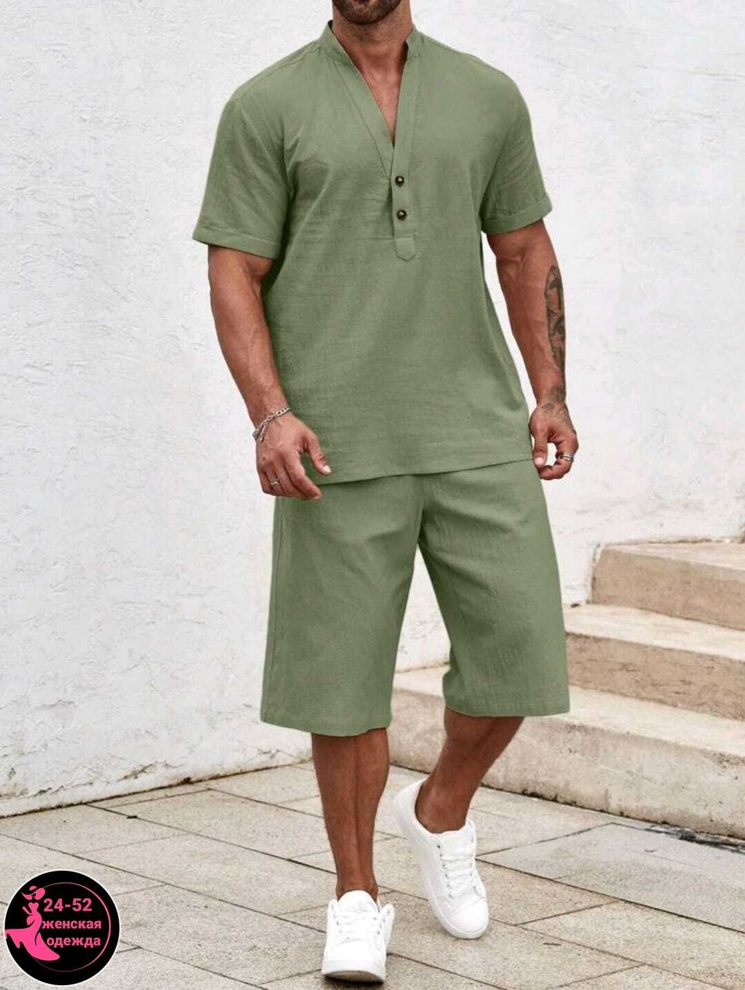 летние мужские костюмы,льняной костюм с шортами,мужской повседневный костюм,мужской льняной костюм,мужской костюм из льна