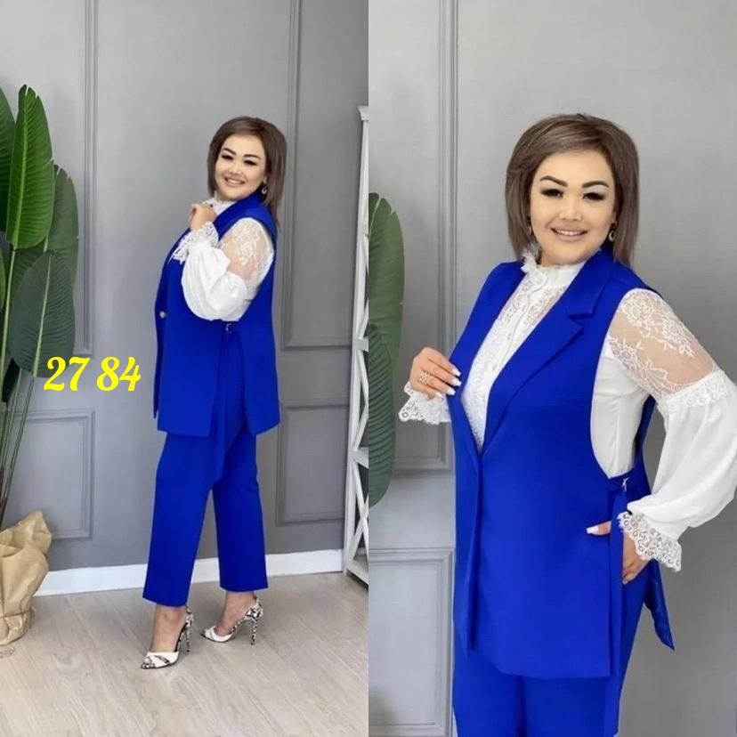 синий костюм с жилеткой женский,женский костюм тройка,костюм брючный тройка,синий брючный костюм с жилетом,брючный костюм