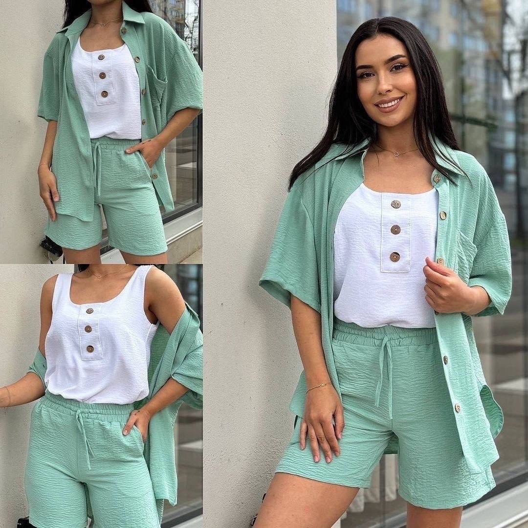 летний костюм с шортами и рубашкой,костюм шорты рубашка,модные костюмы,костюм шортами,женский костюм с шортами