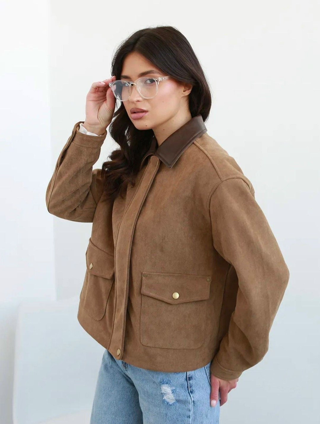 куртка свободного кроя из искусственной замши коричневого цвета asos design,замшевая куртка,повседневная куртка,куртка из замши,куртка из экозамши