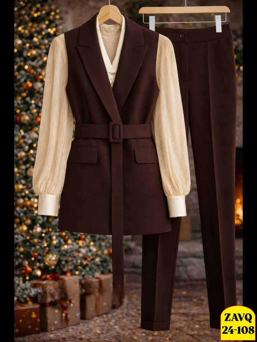 женский брючный костюм,костюм брючный деловой с жилеткой офис berchi 257248482,костюм брючный женский стильный 2026 с жилеткой,брючный костюм с жилетом женский,костюм брючный