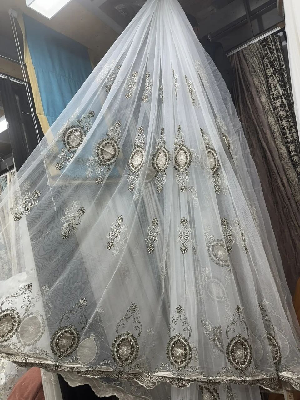 шторы, тюль люкс, бархат вышивка «франческа,шторы тюль люкс бархат вышивка "франческа" 290 см,тюль с вышивкой,турецкая тюль с вышивкой,тюль сетка с вышивкой в