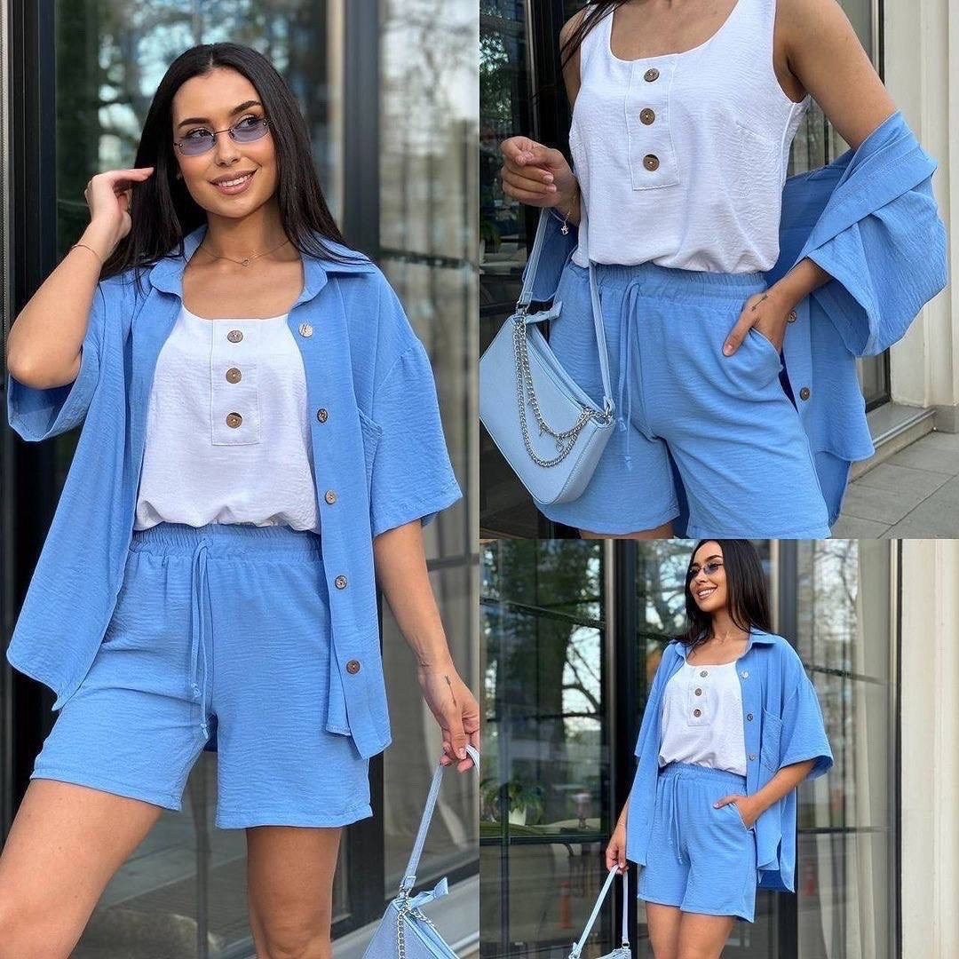 летний костюм с шортами и рубашкой,костюм шорты рубашка,модные костюмы,костюм шортами,женский костюм с шортами