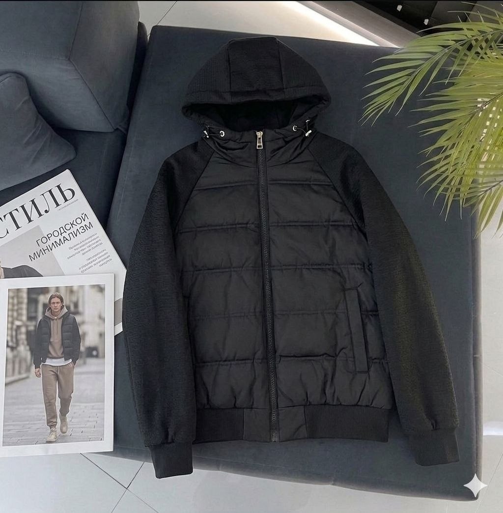 куртка мужская демисезонная,куртка демисезонная,мужская куртка с капюшоном,куртка демисезонная мужская с вязаными рукавами hugo boss,мужская куртка