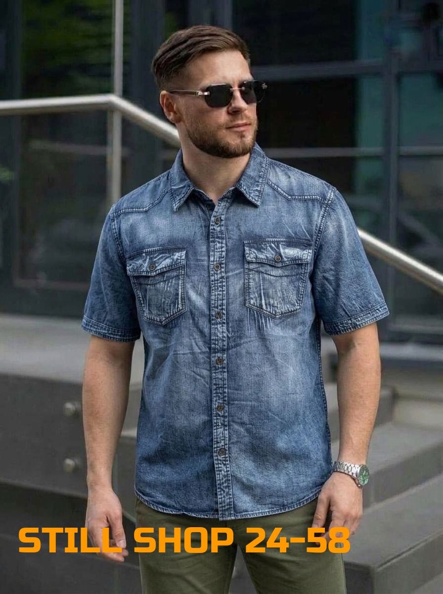 рубашка мужская джинсовая,мужская джинсовая рубашка большого размера,мужская джинсовая рубашка с коротким рукавом,рубашка мужская летняя,мужская рубашка