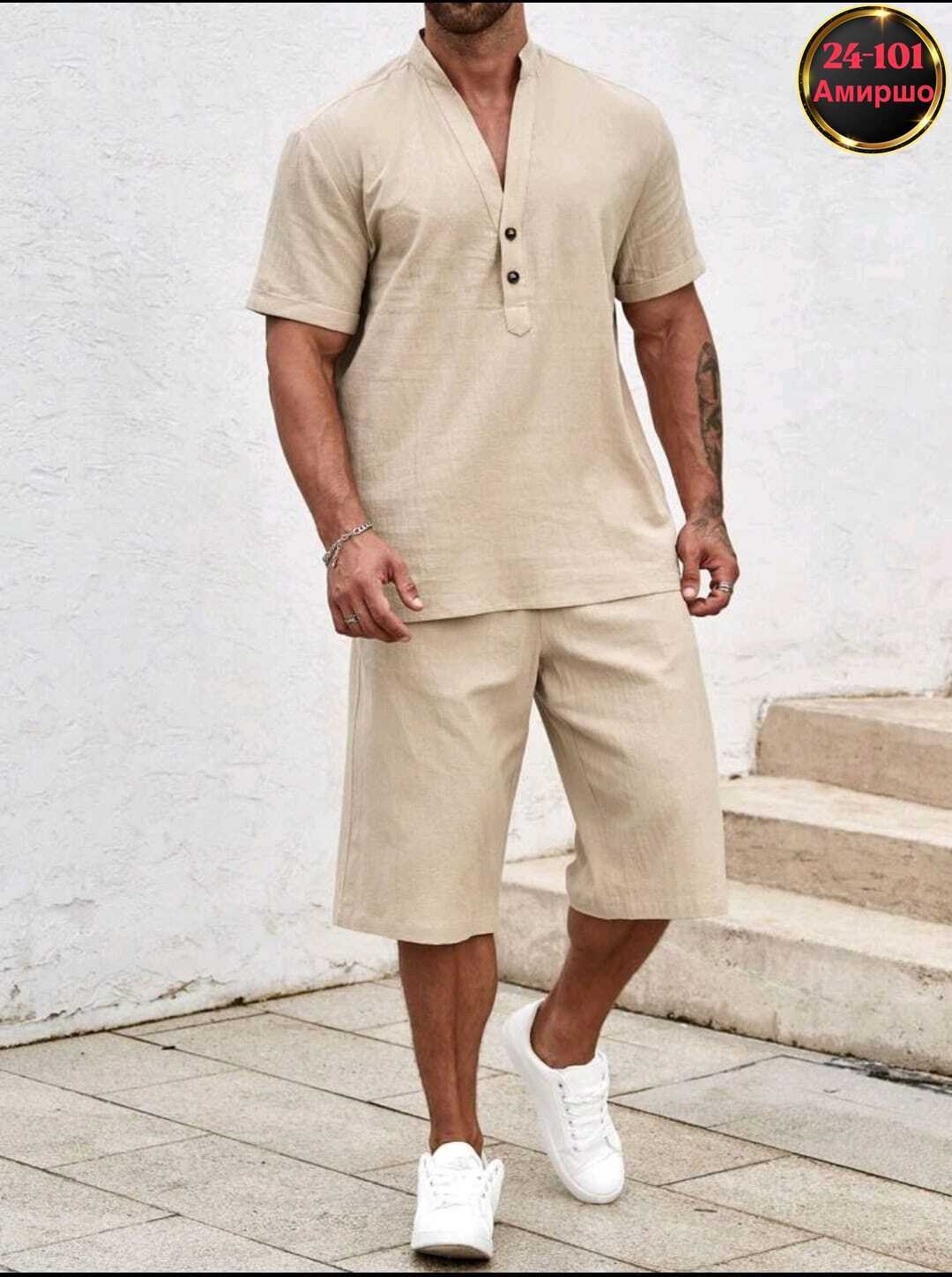 летние мужские костюмы,мужской повседневный костюм,мужской льняной костюм,льняной костюм с шортами,мужской костюм из льна