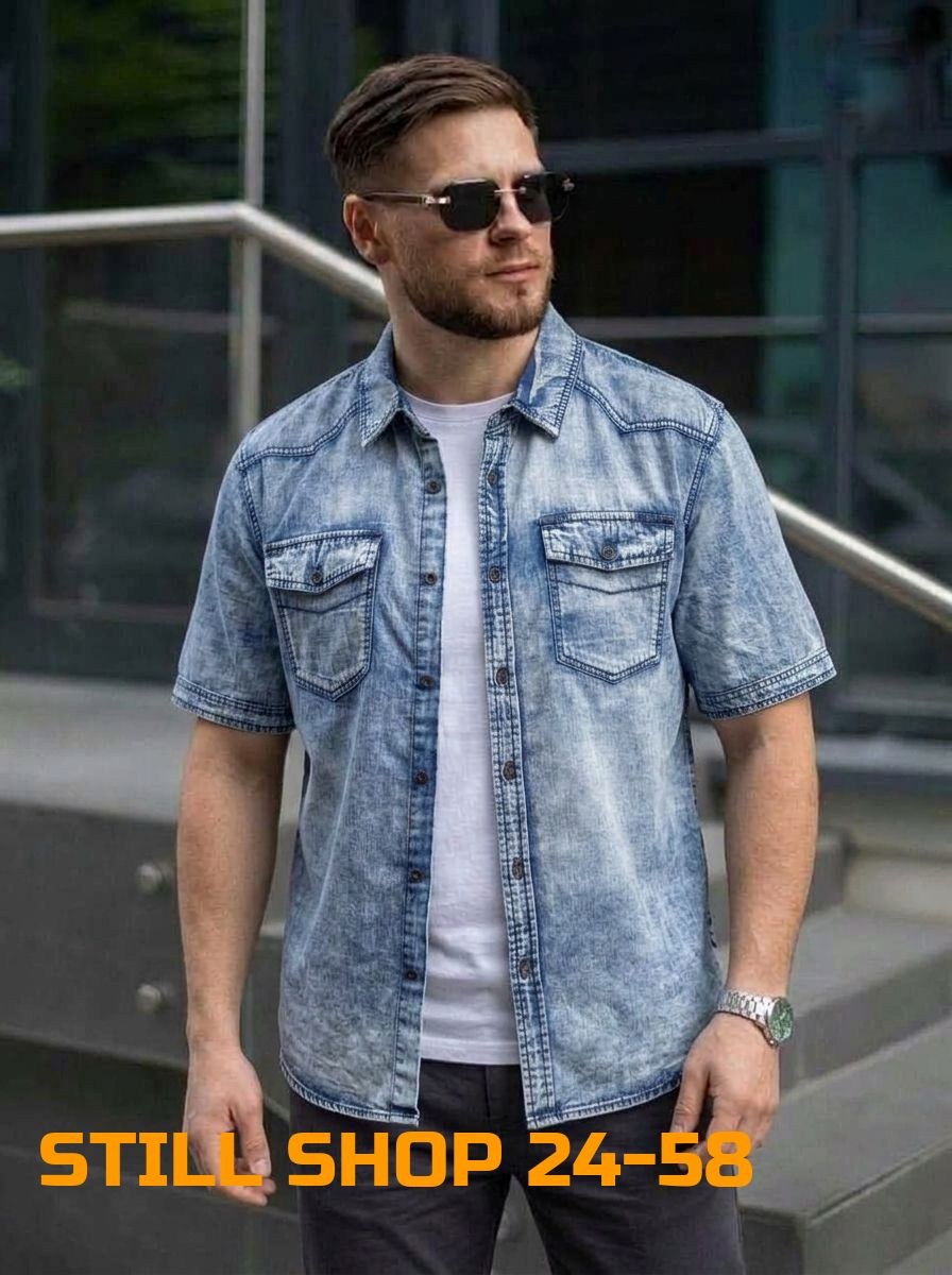 рубашка мужская джинсовая,мужская джинсовая рубашка большого размера,мужская джинсовая рубашка с коротким рукавом,рубашка мужская летняя,мужская рубашка