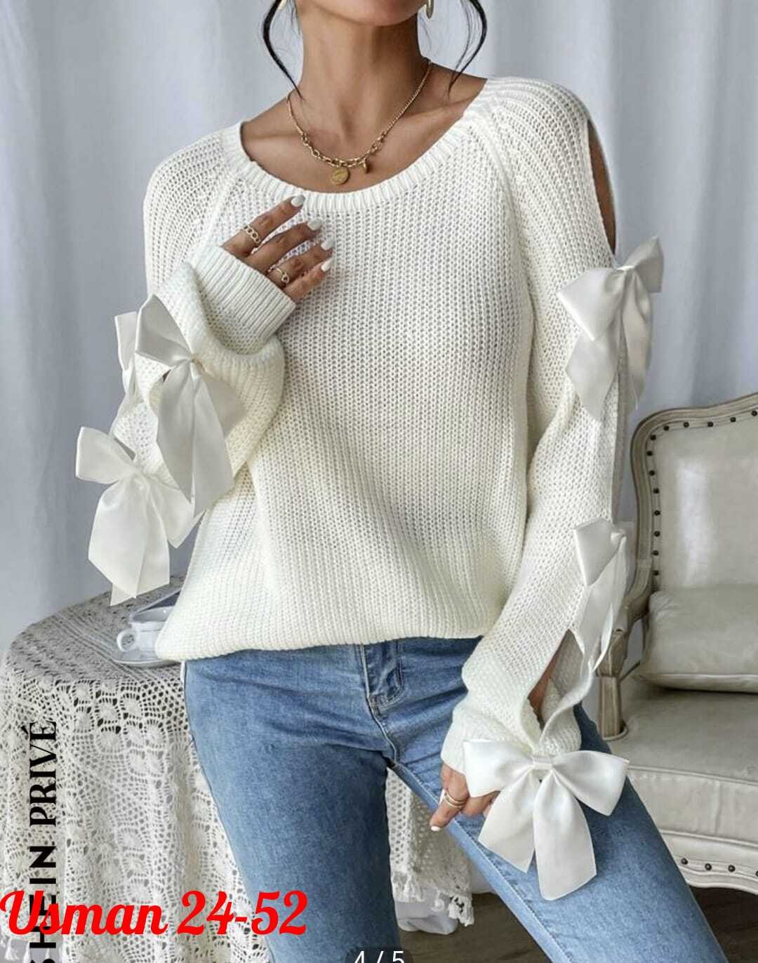 модный вязаный свитер с бантом и рукавами реглан,вязаная кофта с бантиком в рукавах,вязаный женский свитер с длинным рукавом и бантом,женский свитер с бантом,свитер женский вязаный