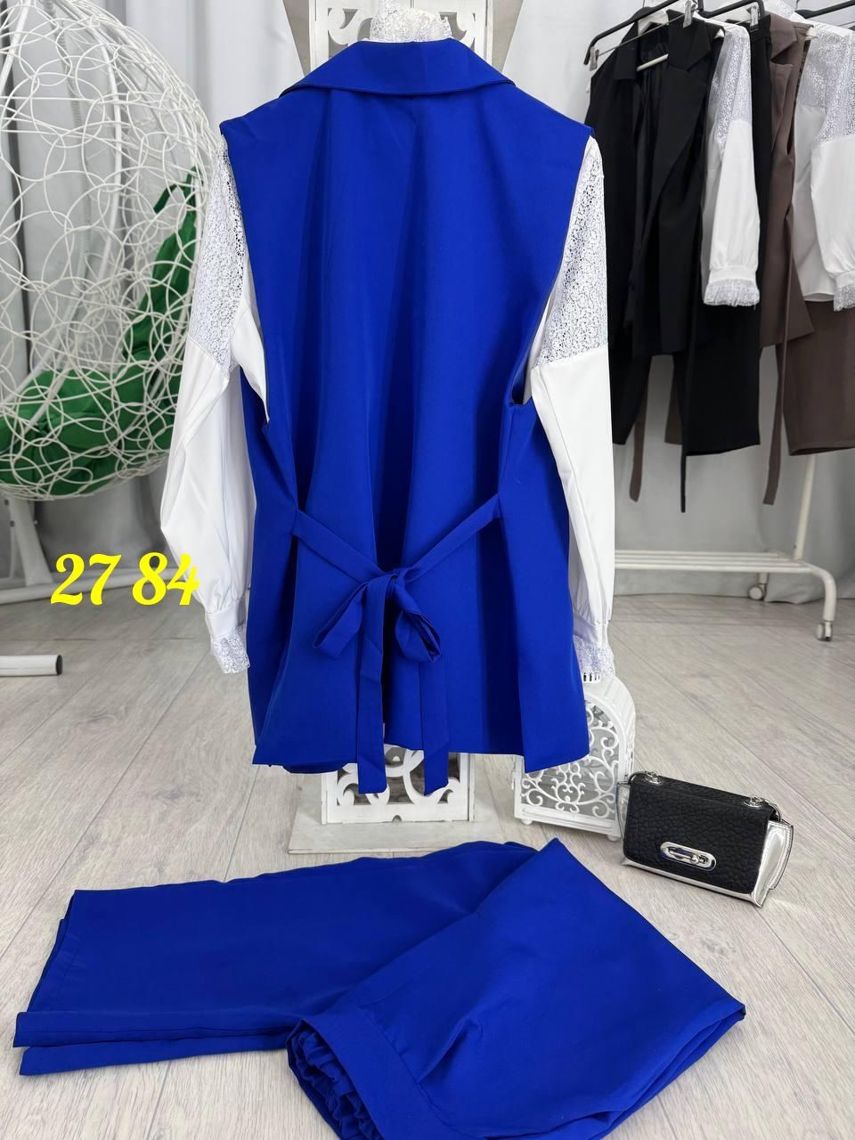 синий костюм с жилеткой женский,женский костюм тройка,костюм брючный тройка,синий брючный костюм с жилетом,брючный костюм