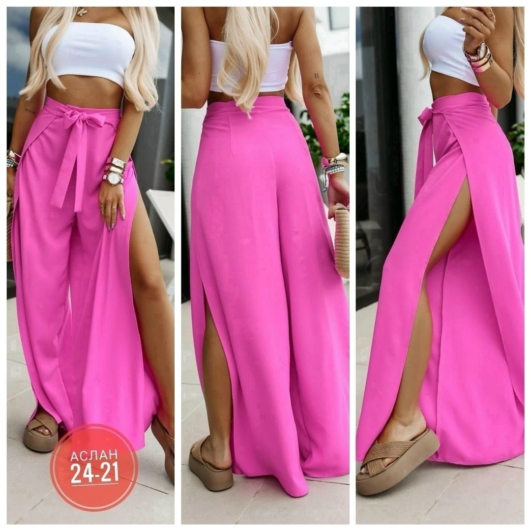 женские широкие брюки,женские легкие брюки,модные брюки палаццо,брюки с разрезам,длинные брюки