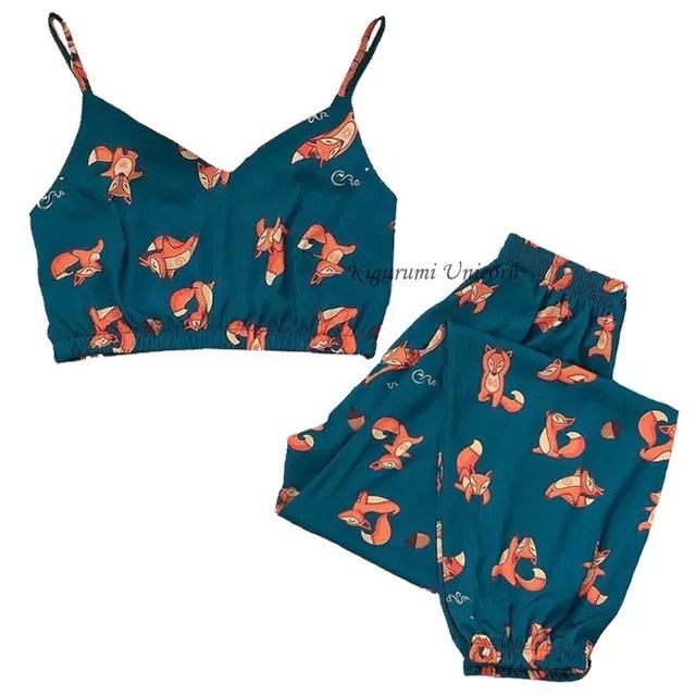 атласная пижама с лисами,пижама с лисичками,пижама женская,пижама комплект,пижама женская шелковая