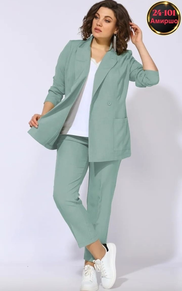 брючный костюм,брючный костюм женский для полных,костюм женский брючный,костюм женский,брючный костюм angelina 540 зеленый