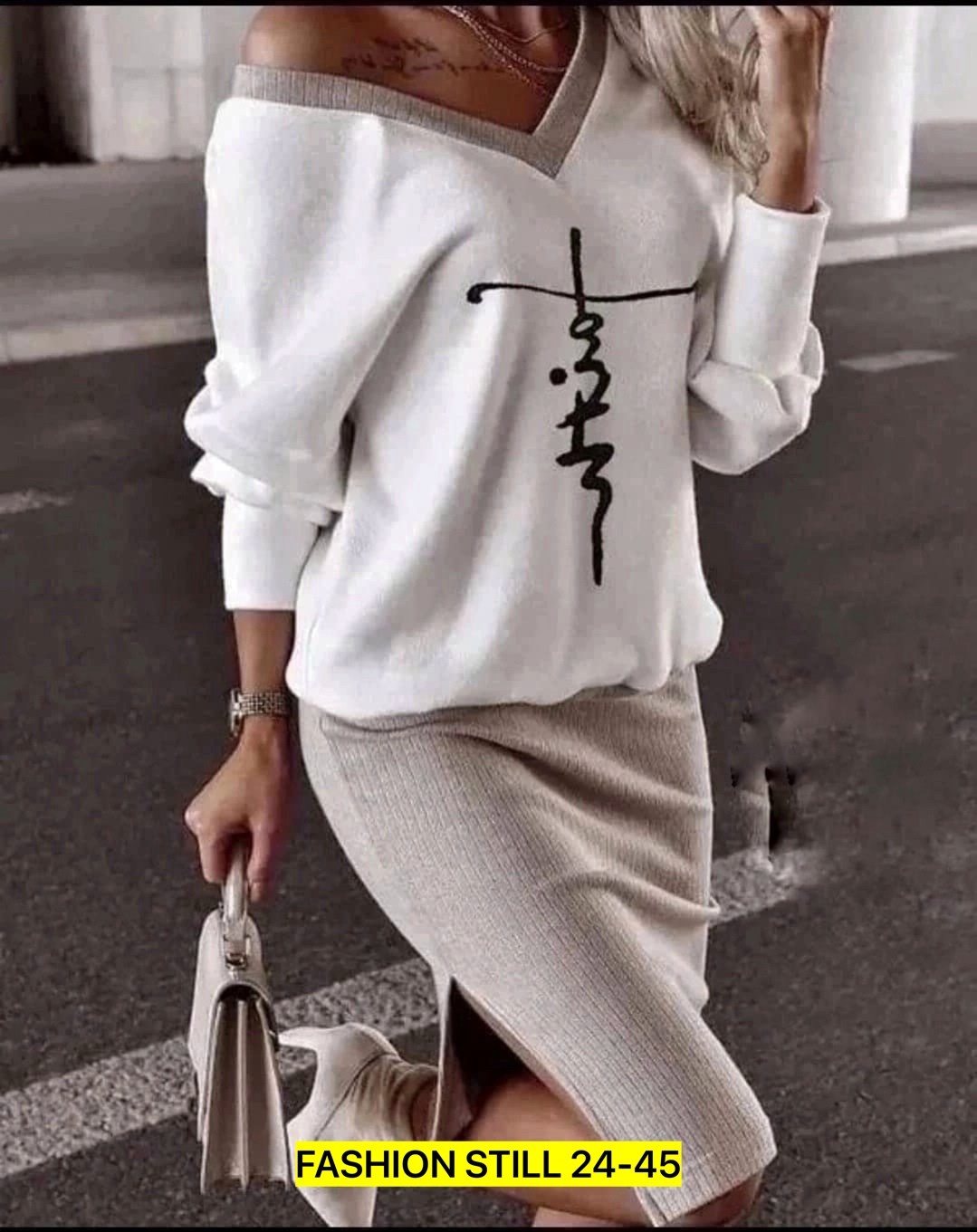 костюм с юбкой,костюм черная кофта с треугольным вырезом и юбка кремовая op37,женский костюм,костюм кофта и юбка,женская кофта