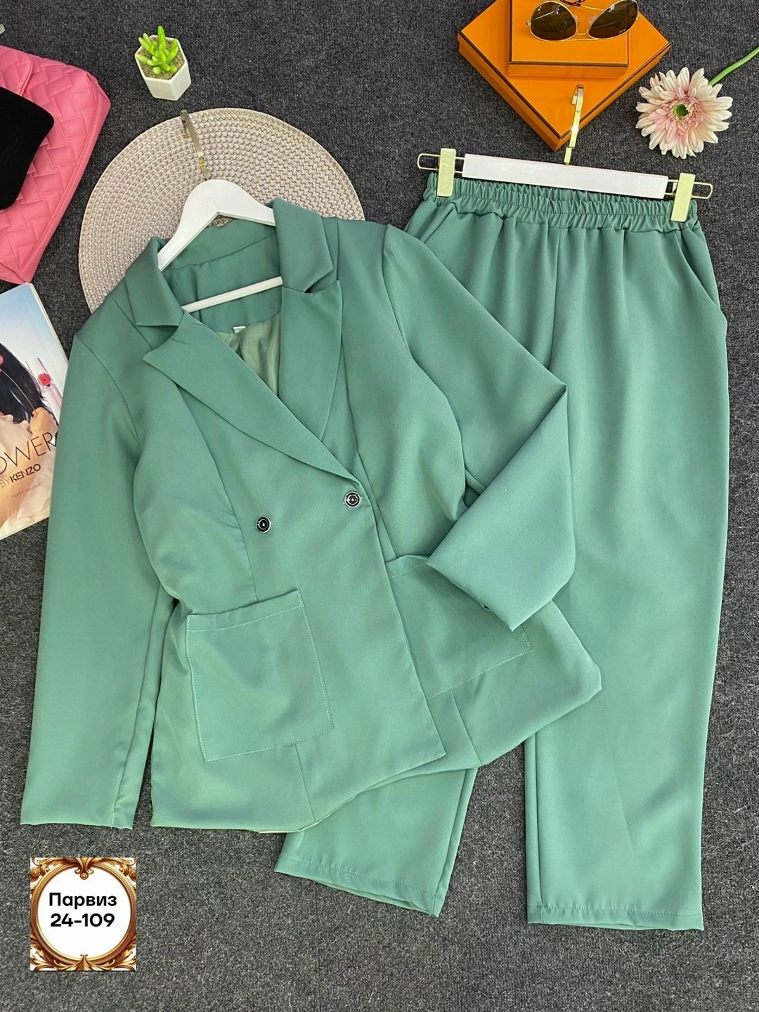 брючный костюм,костюм женский,мятный костюм женский,брючный костюм anastasia mak 1175 мятный,костюм женский брючный