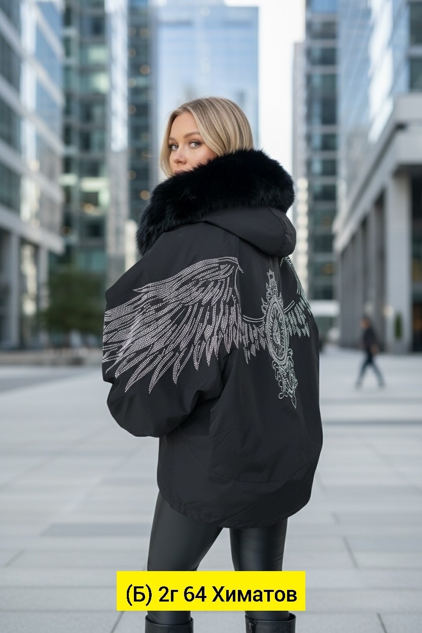 женская зимняя куртка,зимняя куртка,зимняя куртка с натуральным мехом,куртка с крыльями,куртка с крыльями из страз