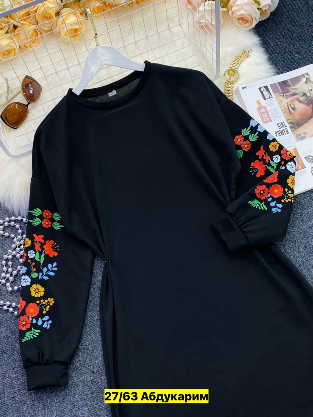 платье свитшот,платье женское с длинными рукавами,женское платье с длинным рукавом и цветочной вышивкой,платье ткань трикотаж,женское платье