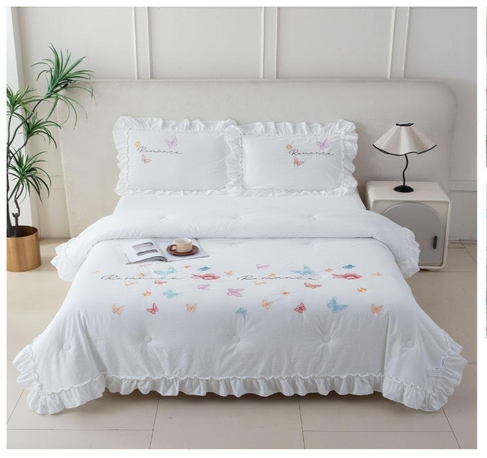 комплект постельного белья,комплект одеяло,постельное белье,постельное белье с рюшами и вышивкой евро angelo custode,комплект постельного белья с готовыми одеялами