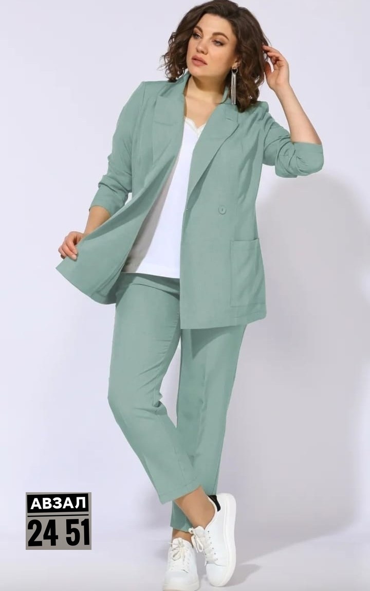 брючный костюм женский для полных,брючный костюм,костюм женский брючный,брючный костюм anastasia mak 1175 мятный,женский брючный костюм двойка