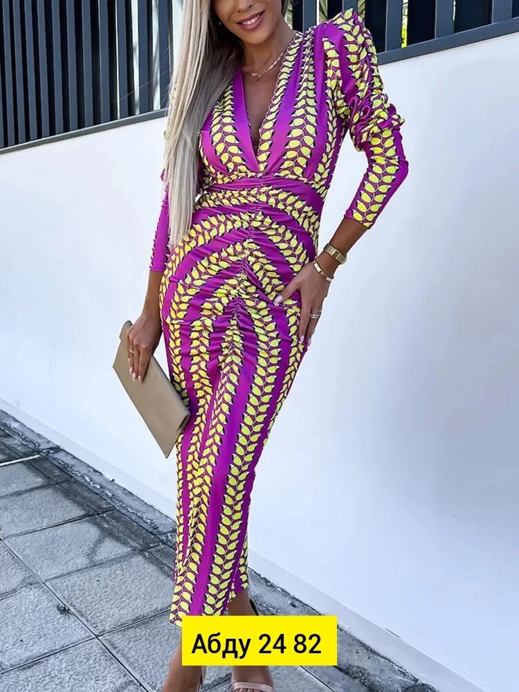 платье женской,модное длинное платье с принтом,женское платье с принтом,платье женское с запахом,женское платье с длинными рукавами