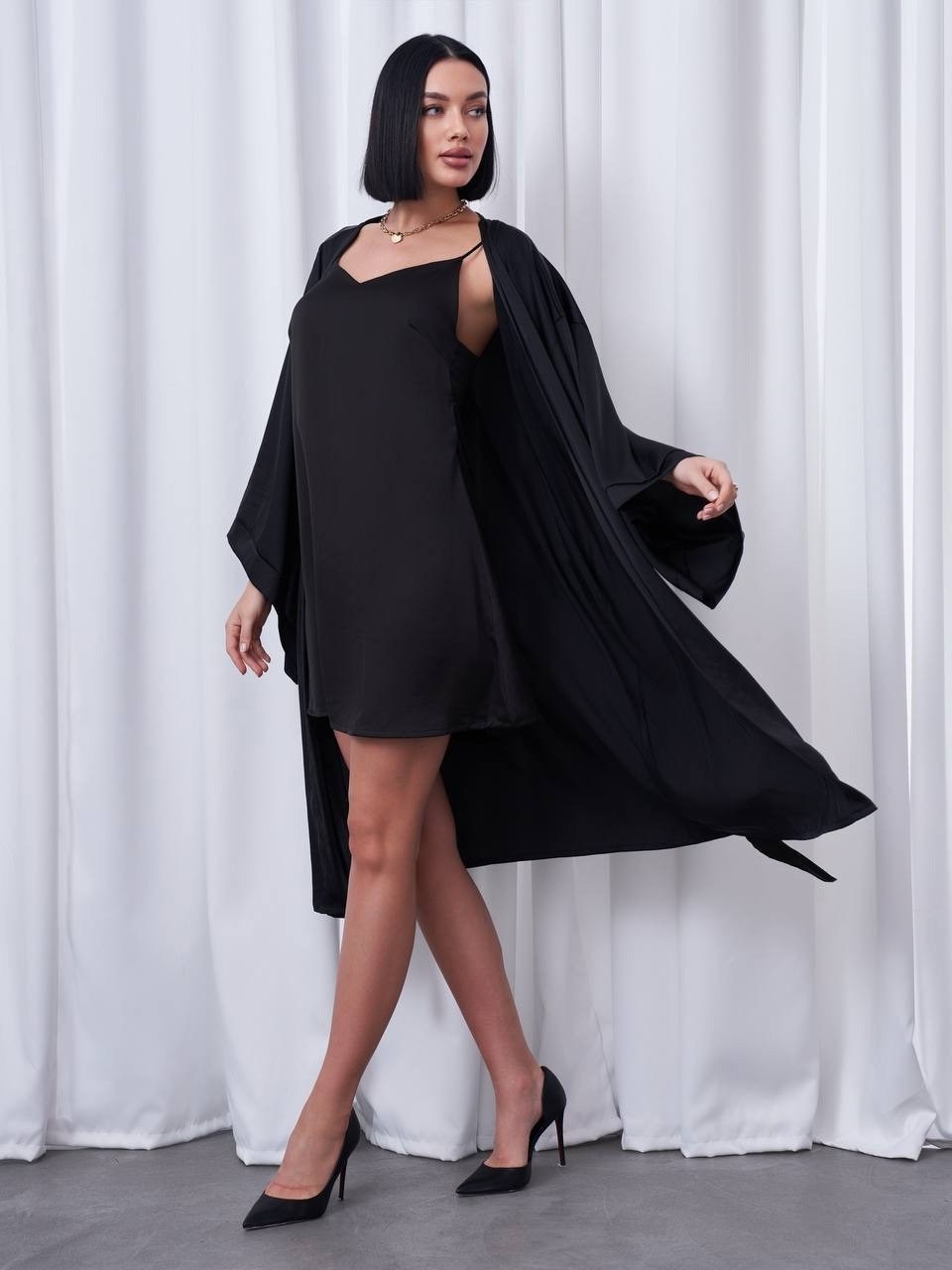 комплект пеньюар,шелковый халат,комплект халат и сорочка,халат пеньюар,халат женский шелковый