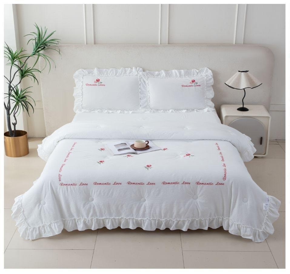 комплект постельного белья,комплект одеяло,постельное белье,постельное белье с рюшами и вышивкой евро angelo custode,комплект постельного белья с готовыми одеялами