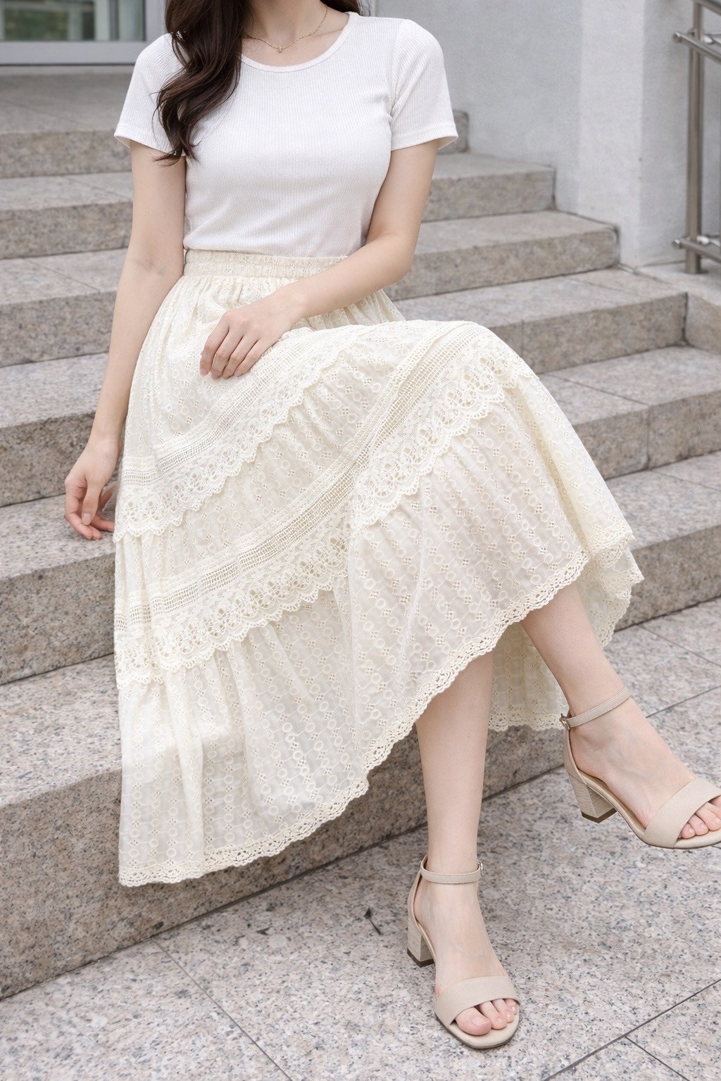 юбка с кружевами,кружевная юбка,ярусная юбка с кружевом,женская винтажная кружевная юбка johnature,ажурная юбка