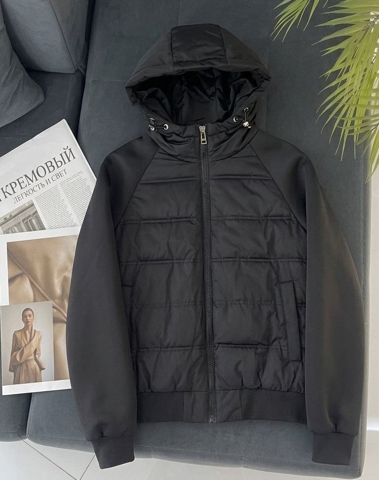 куртка мужская демисезонная,куртка демисезонная,мужская куртка с капюшоном,куртка демисезонная мужская с вязаными рукавами hugo boss,мужская куртка