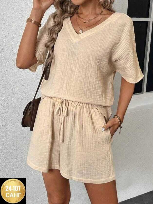 костюм с шортами стильный,женский костюм летний,одежда женская,однотонные летние шорты,комплект с шортами