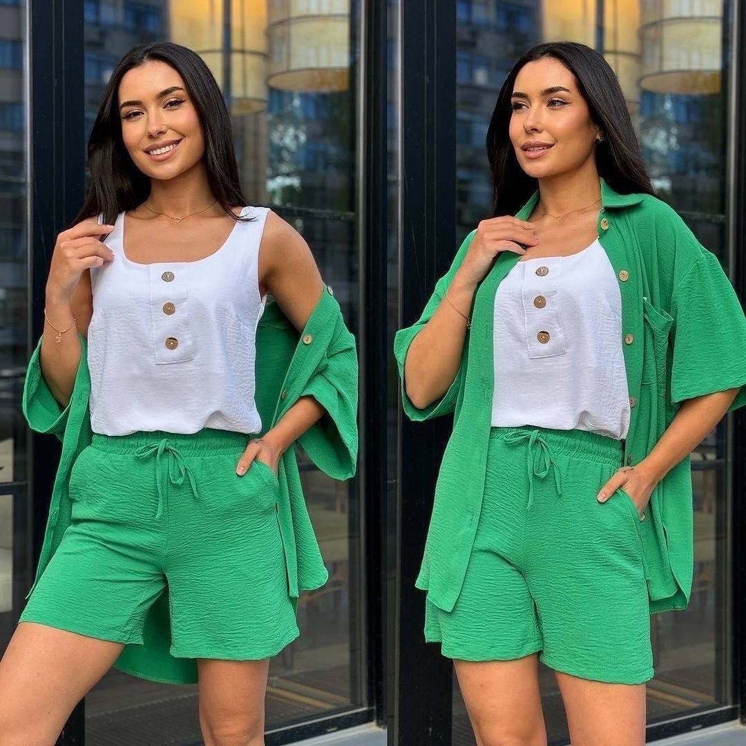 летний костюм с шортами и рубашкой,костюм шорты рубашка,модные костюмы,костюм шортами,женский костюм с шортами