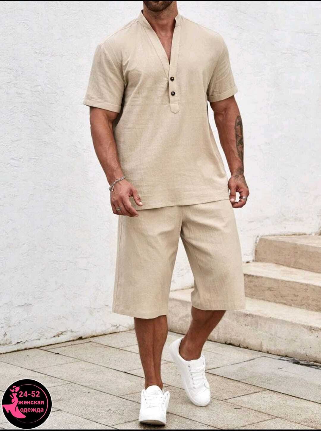 летние мужские костюмы,льняной костюм с шортами,мужской повседневный костюм,мужской льняной костюм,мужской костюм из льна