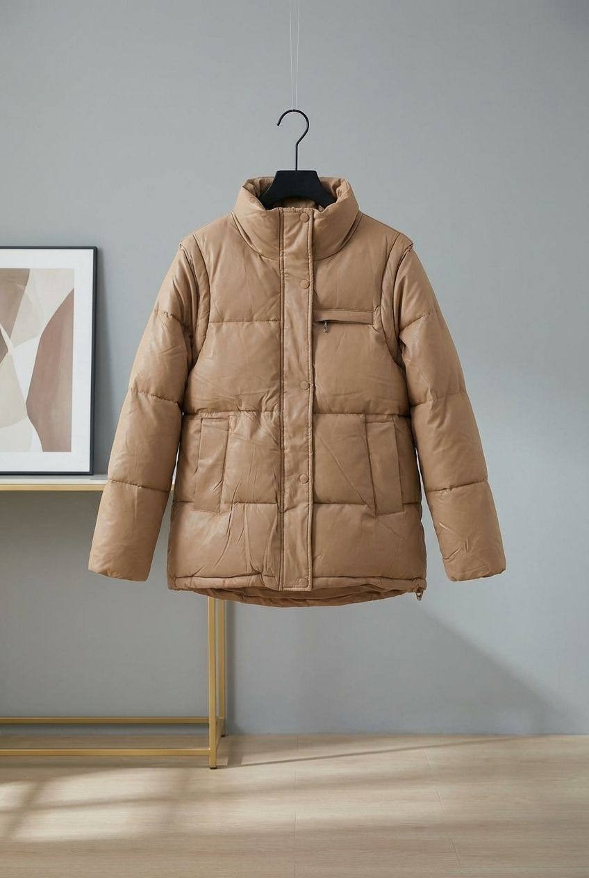 бежевый пуховик,короткий пуховик,куртка из экокожи,женская куртка,куртка женская бежевая