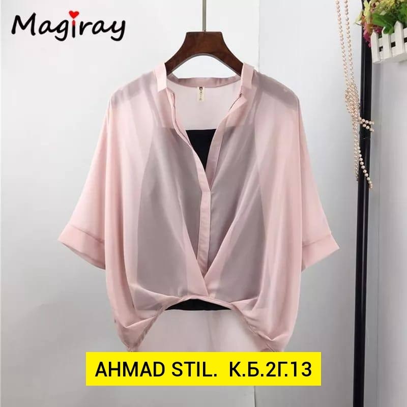 шифоновая 2-ка блузка с рукавом летучая мышь,женская шифоновая блузка с рукавами летучая мышь,женская шифоновая блузка,шифоновая блуза,блузка с шифоновой накидкой