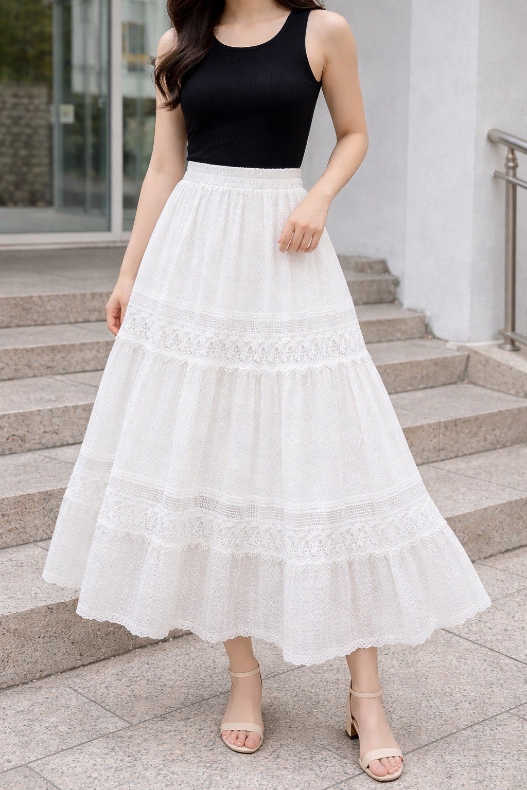 юбка с кружевами,кружевная юбка,ярусная юбка с кружевом,женская винтажная кружевная юбка johnature,ажурная юбка