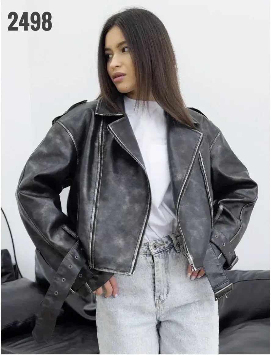 кожанка oversize арт.3563023,куртка косуха женская,кожаная куртка женская оверсайз,куртка косуха женская по низким ценам,брендовая женская кожаная куртка