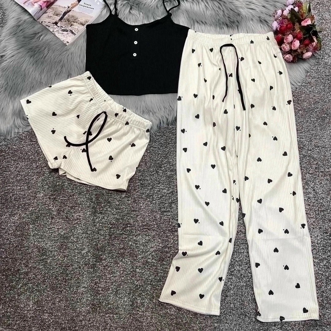 женская стильная пижама тройка,пижама с сердечками домашняя комплект штаны,женский комплект для сна,пижама женская комплект,пижама 3 в 1 майка, шорты, брюки momo_top 246023749