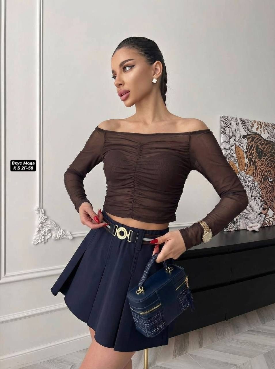 топик сетка,блуза,,лонгслив сетка укороченный с драпировкой и длинным рукавом waffira 221048225