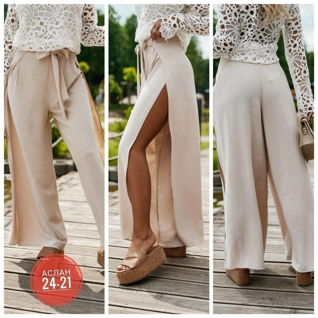 женские широкие брюки,женские легкие брюки,модные брюки палаццо,брюки с разрезам,длинные брюки