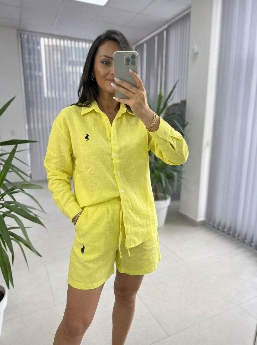 стильные костюмы,костюм с шортами,льняной костюм с шортами,костюм с шортами хлопок,льняной костюм с шортами лимонного цвета