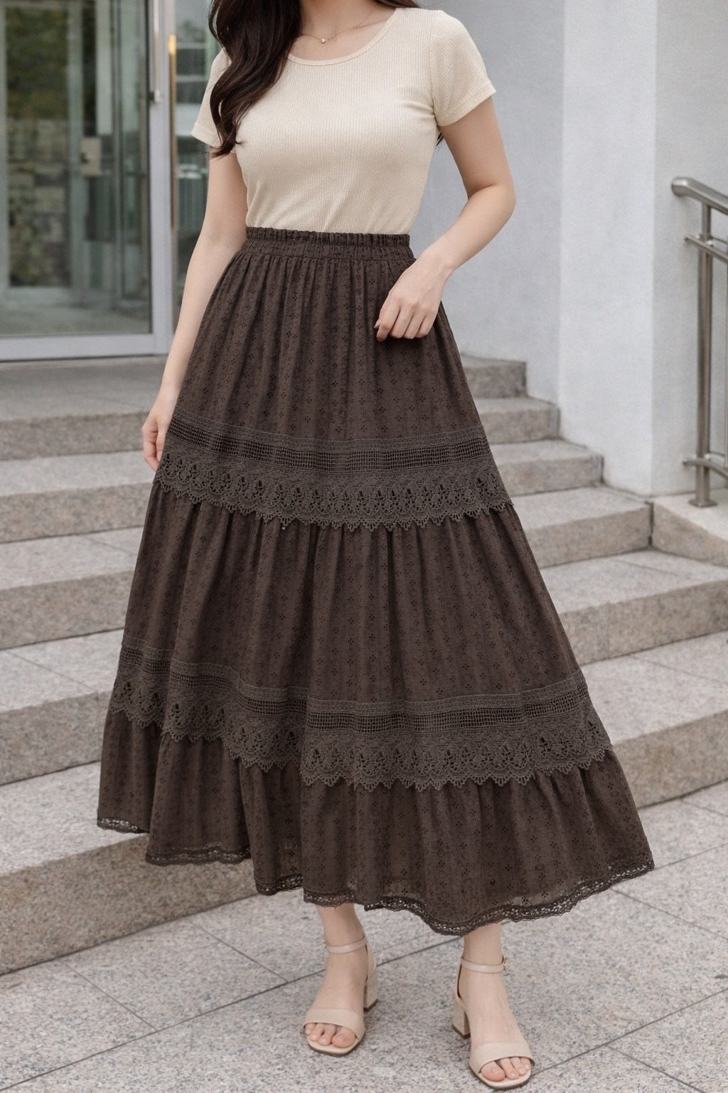 юбка с кружевами,кружевная юбка,ярусная юбка с кружевом,женская винтажная кружевная юбка johnature,ажурная юбка