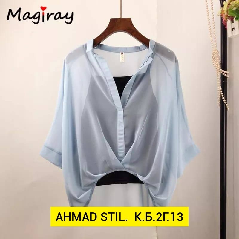 шифоновая 2-ка блузка с рукавом летучая мышь,женская шифоновая блузка с рукавами летучая мышь,женская шифоновая блузка,шифоновая блуза,блузка с шифоновой накидкой