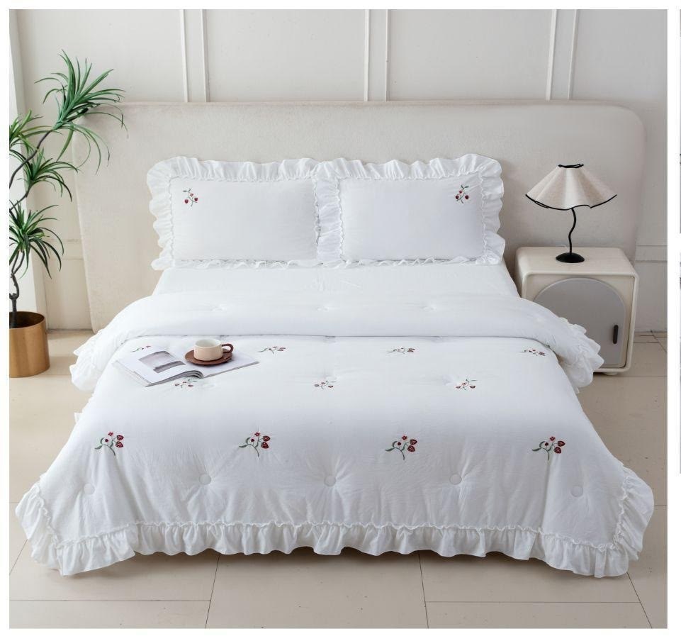 комплект постельного белья,комплект одеяло,постельное белье,постельное белье с рюшами и вышивкой евро angelo custode,комплект постельного белья с готовыми одеялами