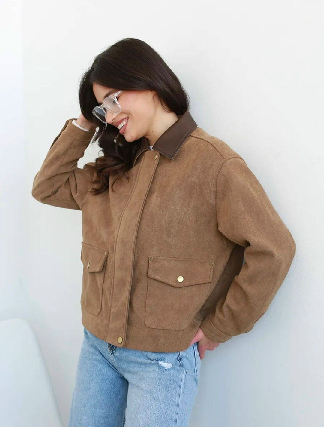 куртка свободного кроя из искусственной замши коричневого цвета asos design,замшевая куртка,повседневная куртка,куртка из замши,куртка из экозамши